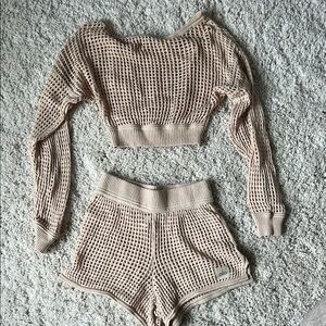 Alo Open Knit Cropped Chase the Sun Coverup set Top + Shorts Small
